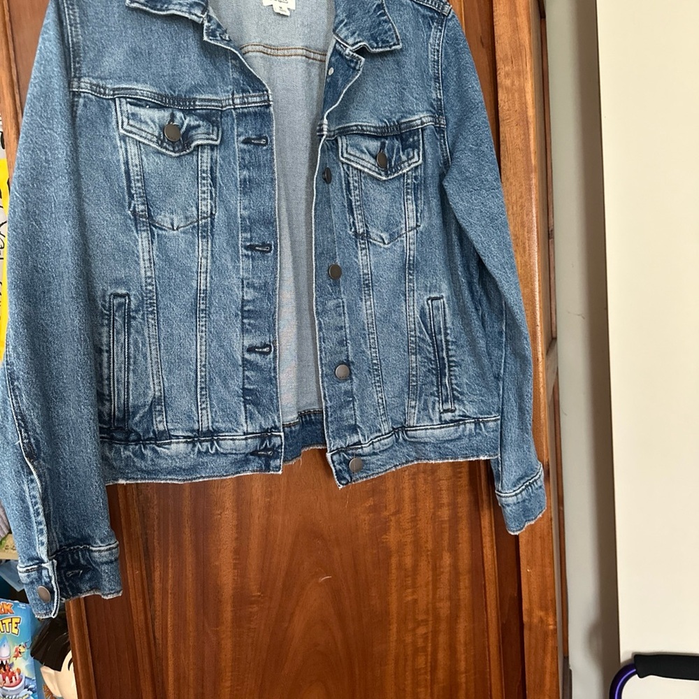 a.n.a Blue Denim Jean Jacket with Distressed Look